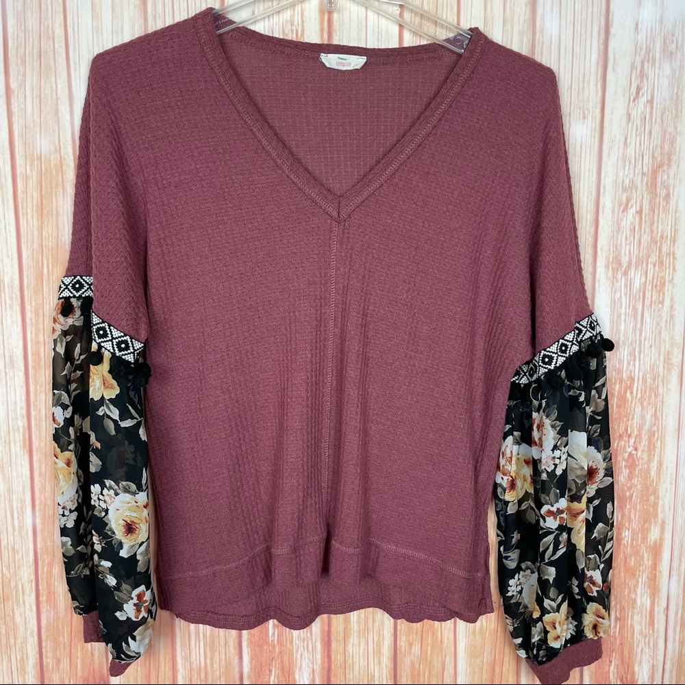 Hummingbird Thermal Patchwork Pom Pom Sweater Blouse (S)